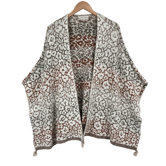 Knox Rose Cape Sweater Women Large Multicolor Geometric Print Knitted Open Front - Picture 1 of 12